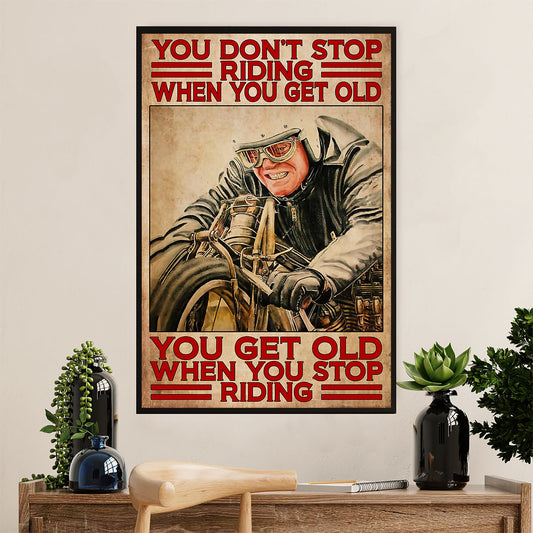Metal Motorcycle Poster Wall Art Prints | Get Old When Stop | Home Decor Gift for Biker