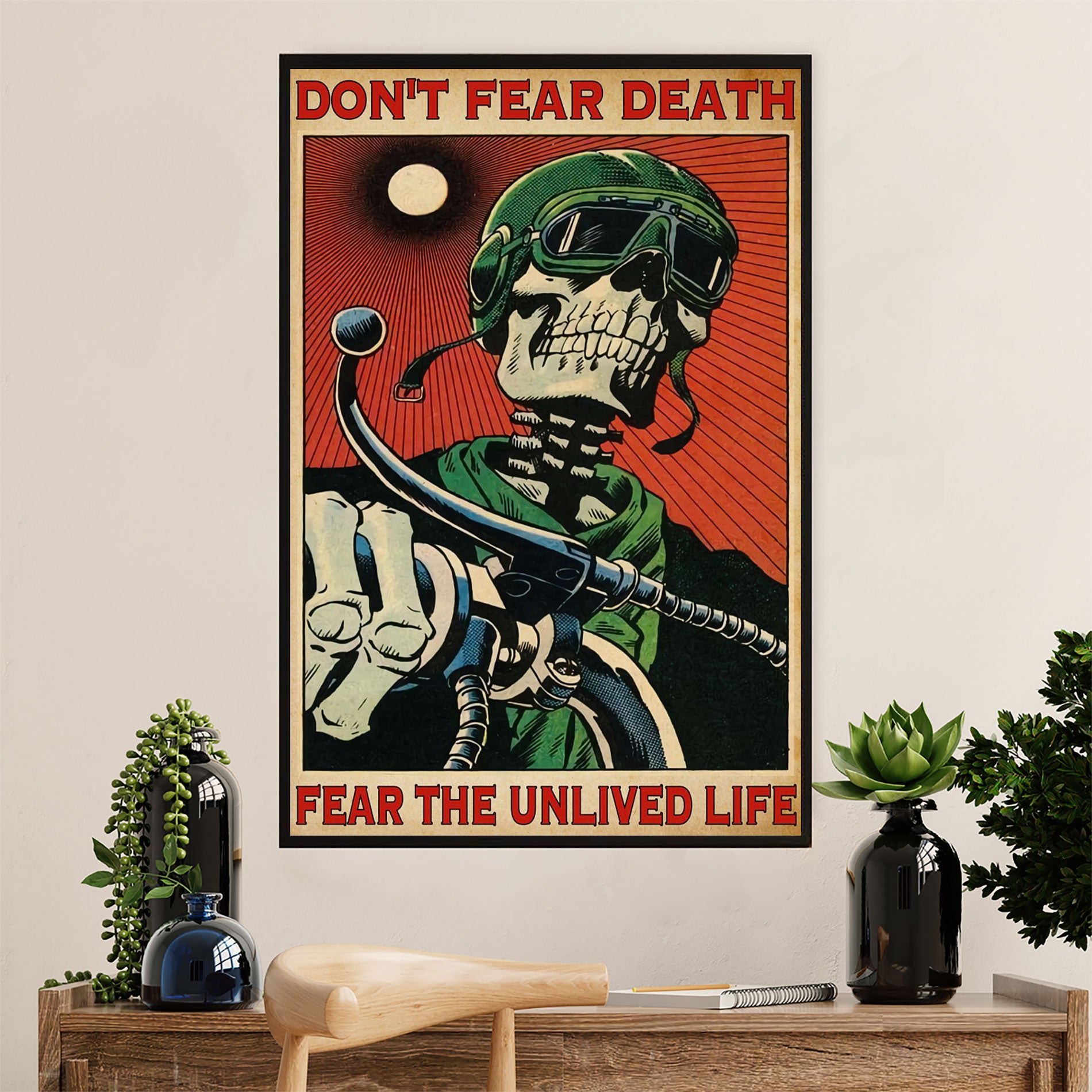 Metal Motorcycle Poster Wall Art Prints | Don't Fear Death | Home Decor Gift for Biker