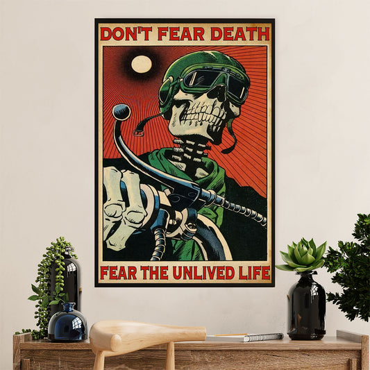 Metal Motorcycle Poster Wall Art Prints | Don't Fear Death | Home Decor Gift for Biker