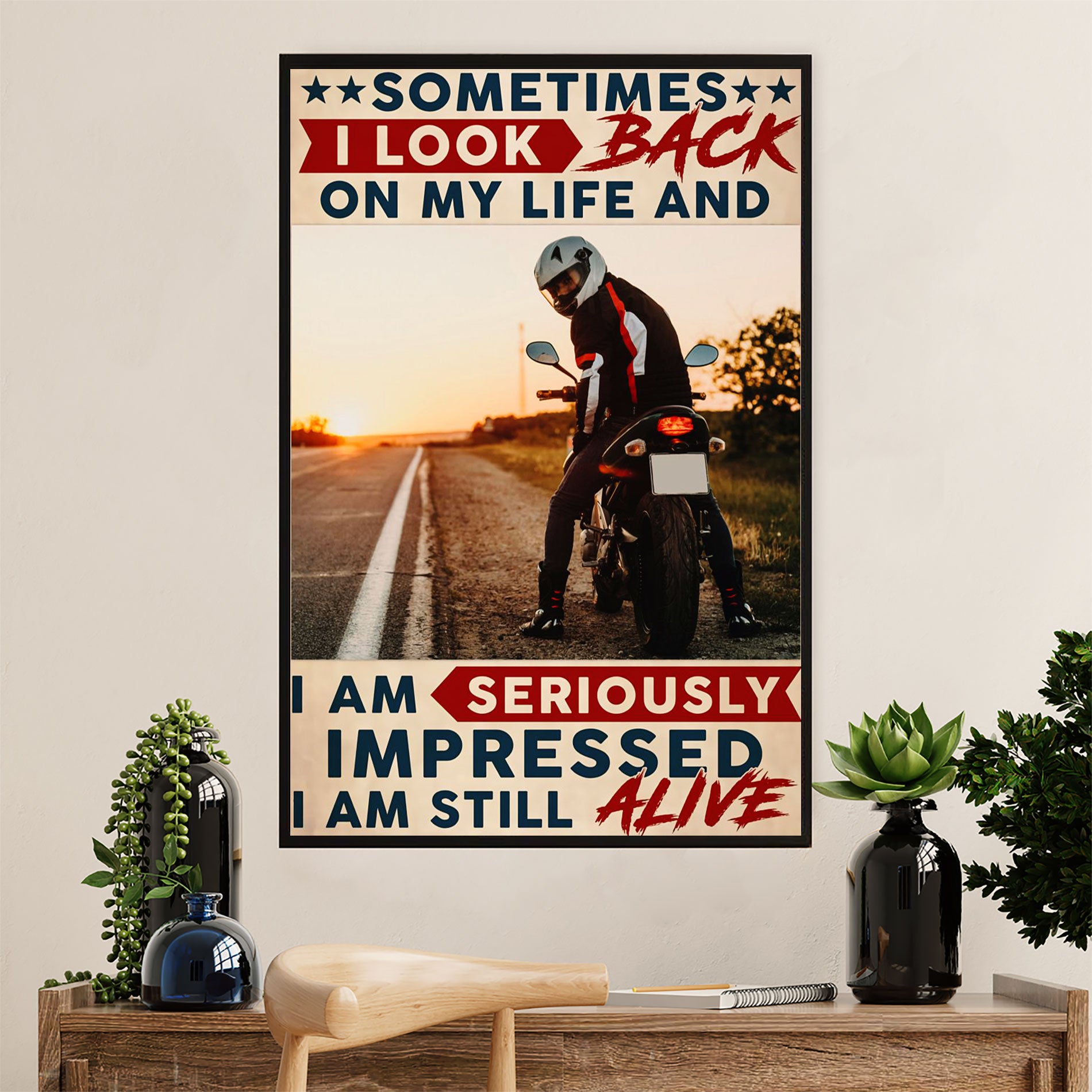 Metal Motorcycle Poster Wall Art Prints | Seriously Impressed | Home Decor Gift for Biker