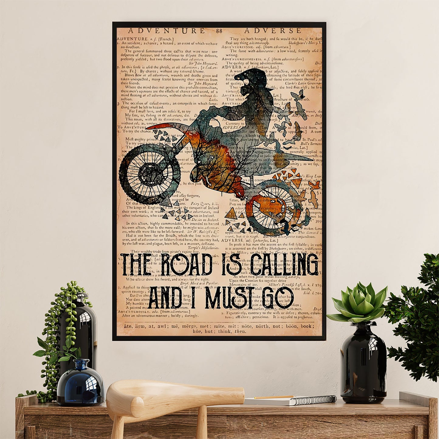 Metal Motorcycle Poster Wall Art Prints | Road Is Calling | Home Decor Gift for Biker