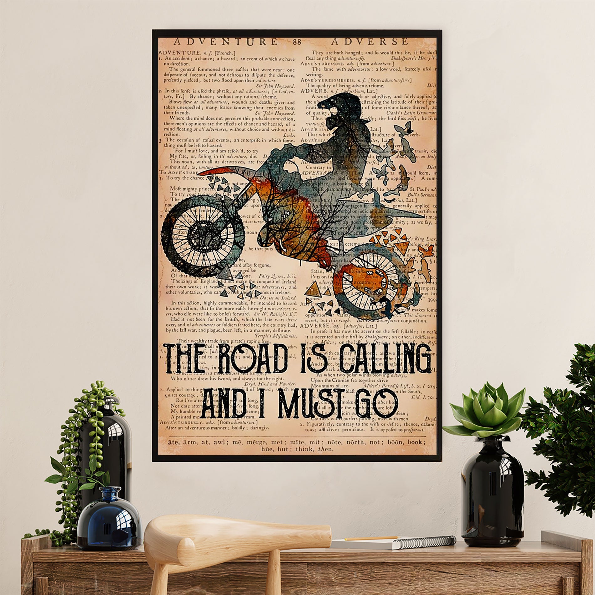 Metal Motorcycle Poster Wall Art Prints | Road Is Calling | Home Decor Gift for Biker