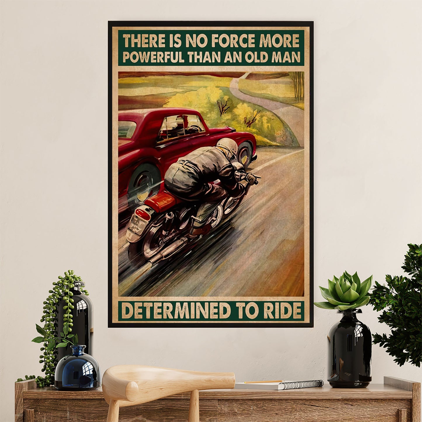 Metal Motorcycle Poster Wall Art Prints | Old Man Rides | Home Decor Gift for Biker