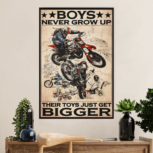 Metal Motorcycle Poster Wall Art Prints | Boys Never Grow Up | Home Decor Gift for Biker