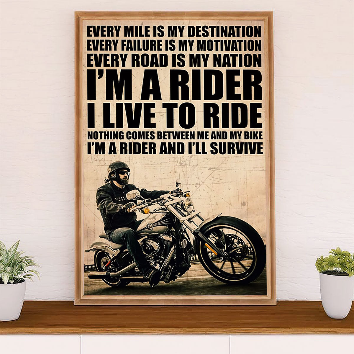 Metal Motorcycle Poster Wall Art Prints | I Live To Ride | Home Decor Gift for Biker