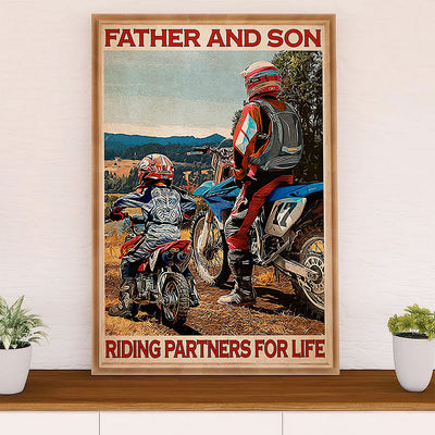 Metal Motorcycle Poster Wall Art Prints | Father & Son Rider | Home Decor Gift for Biker