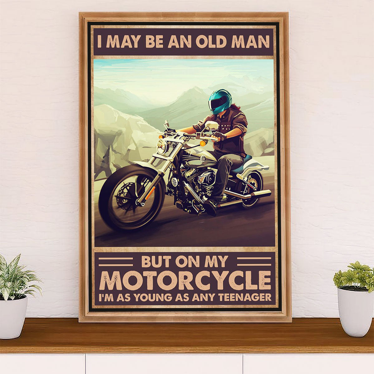 Metal Motorcycle Poster Wall Art Prints | Old Man Motorcycle | Home Decor Gift for Biker