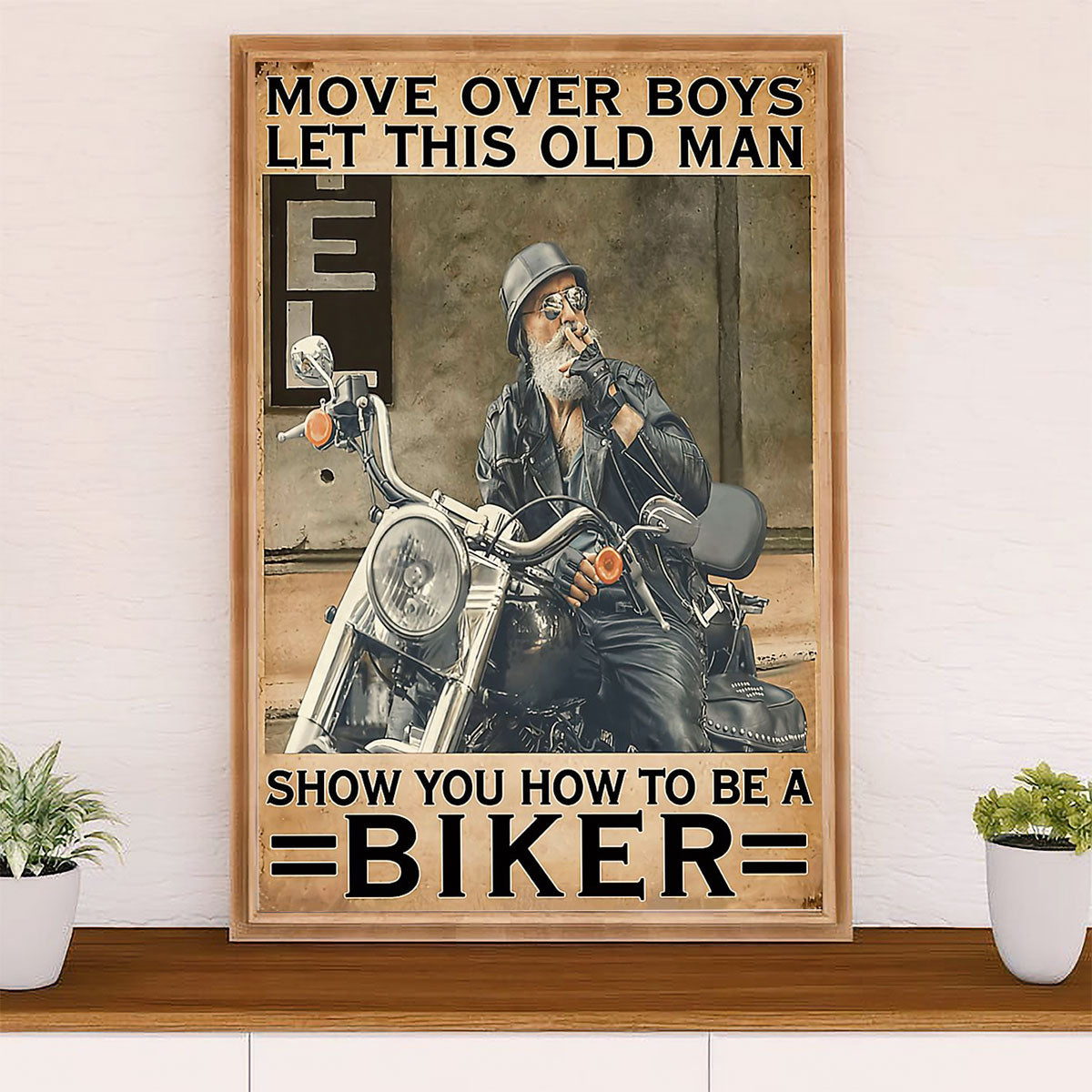 Metal Motorcycle Poster Wall Art Prints | Cool Old Man Biker | Home Decor Gift for Biker