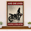 Metal Motorcycle Poster Wall Art Prints | Happy Woman Girl | Home Decor Gift for Biker