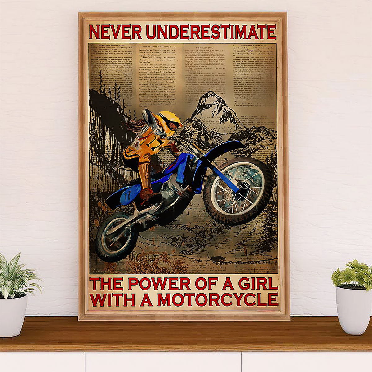 Metal Motorcycle Poster Wall Art Prints | Girl with Motorcycle | Home Decor Gift for Biker