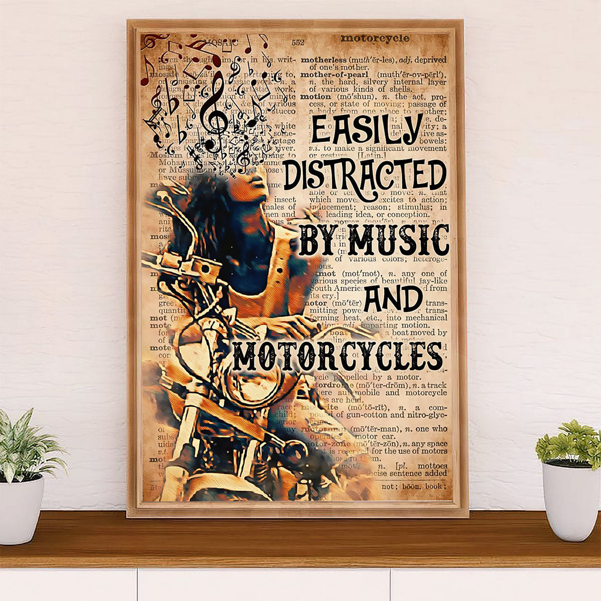 Metal Motorcycle Poster Wall Art Prints | Girl Loves Music & Motorcycle | Home Decor Gift for Biker