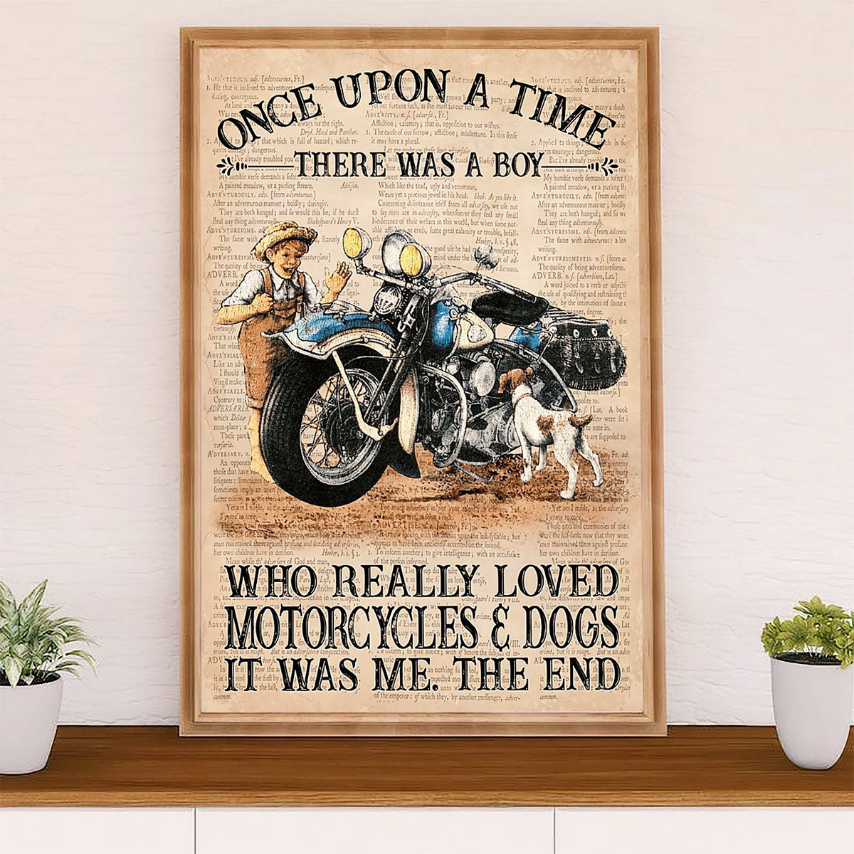 Metal Motorcycle Poster Wall Art Prints | Boy Loves Motorcycle & Dog | Home Decor Gift for Biker
