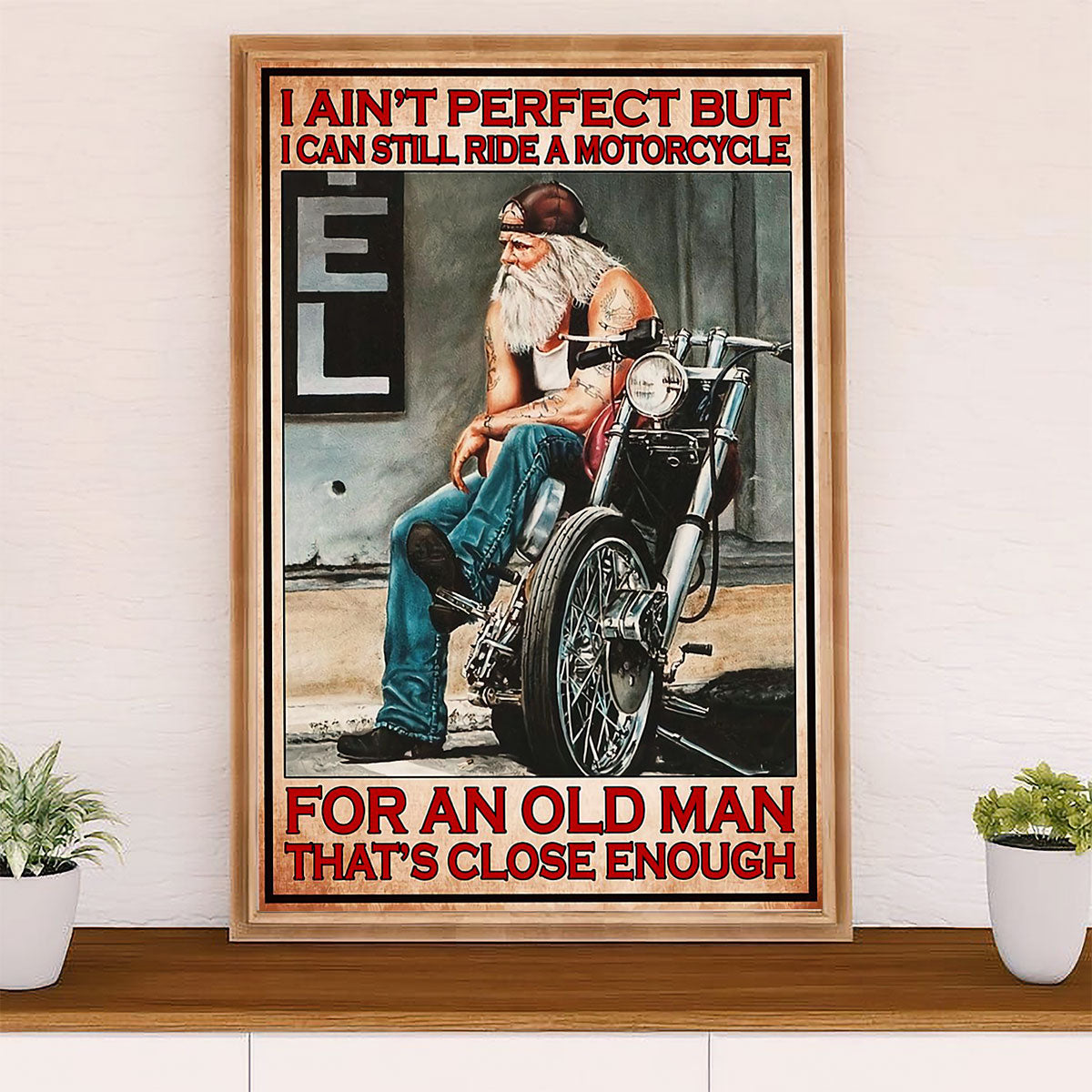 Metal Motorcycle Poster Wall Art Prints | Old Man Rider | Home Decor Gift for Biker