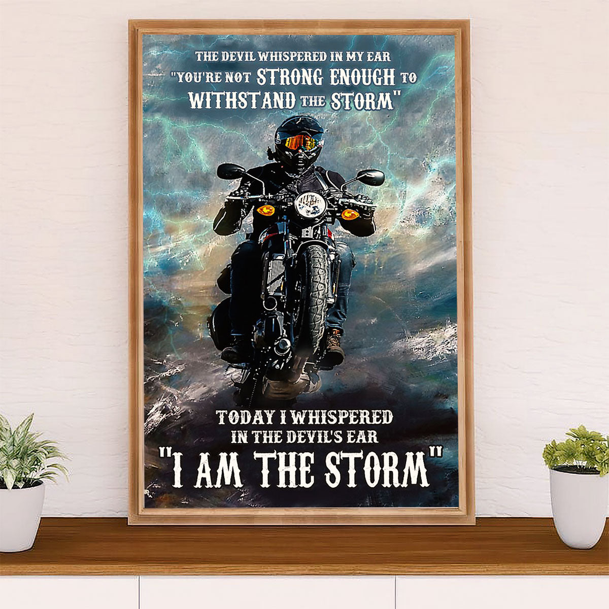 Metal Motorcycle Poster Wall Art Prints | Withstand the Storm | Home Decor Gift for Biker