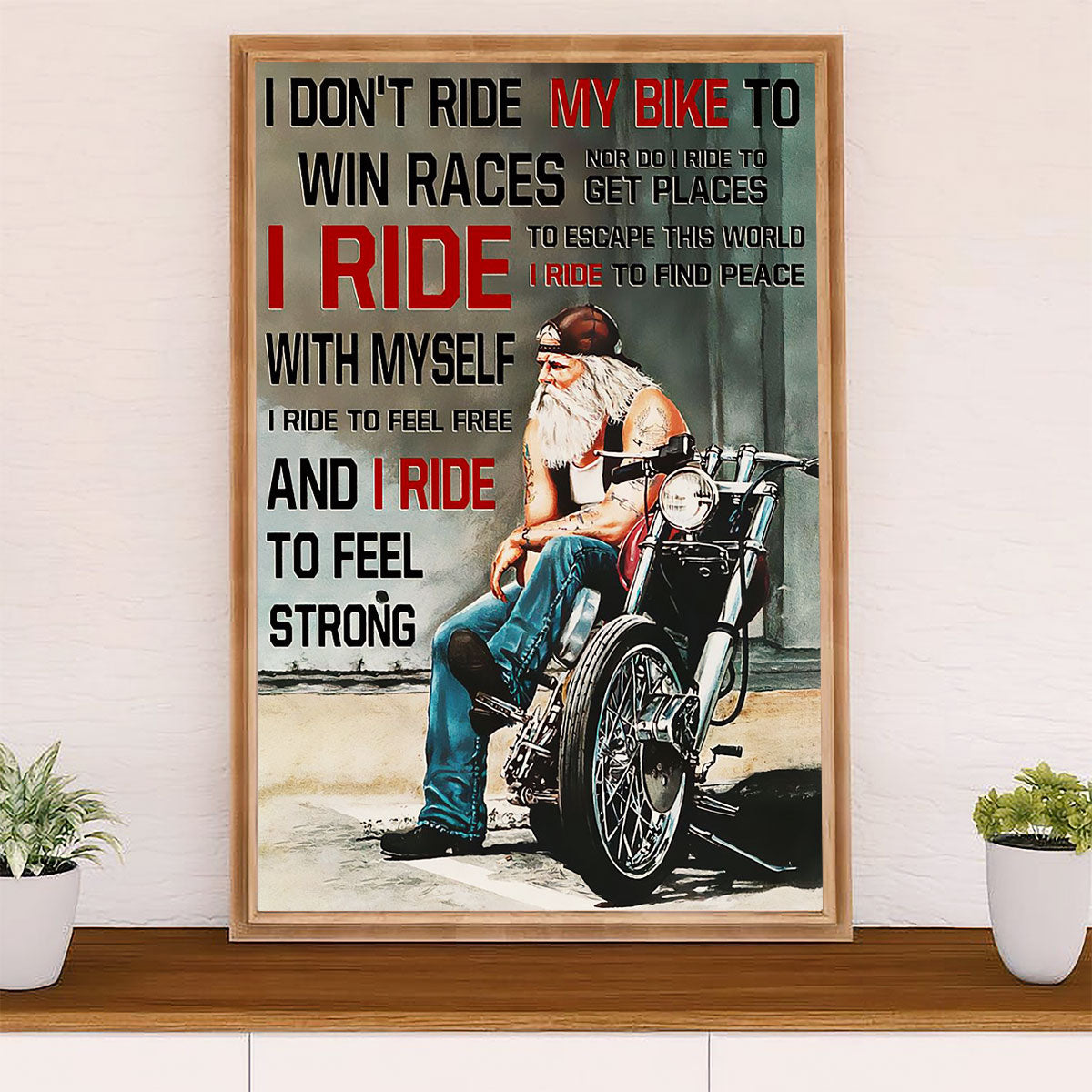 Metal Motorcycle Poster Wall Art Prints | Ride to Feel Strong | Home Decor Gift for Biker
