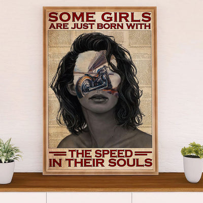 Metal Motorcycle Poster Wall Art Prints | Speed in Girl's Soul | Home Decor Gift for Biker