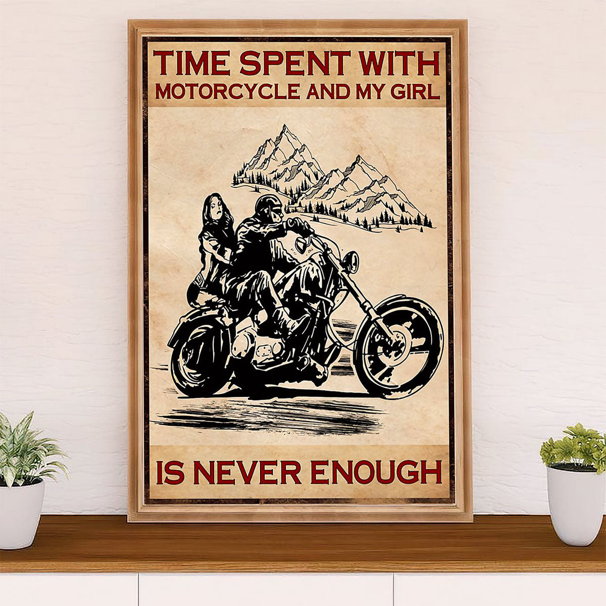Metal Motorcycle Poster Wall Art Prints | Time with Motorcycle & Girl | Home Decor Gift for Biker