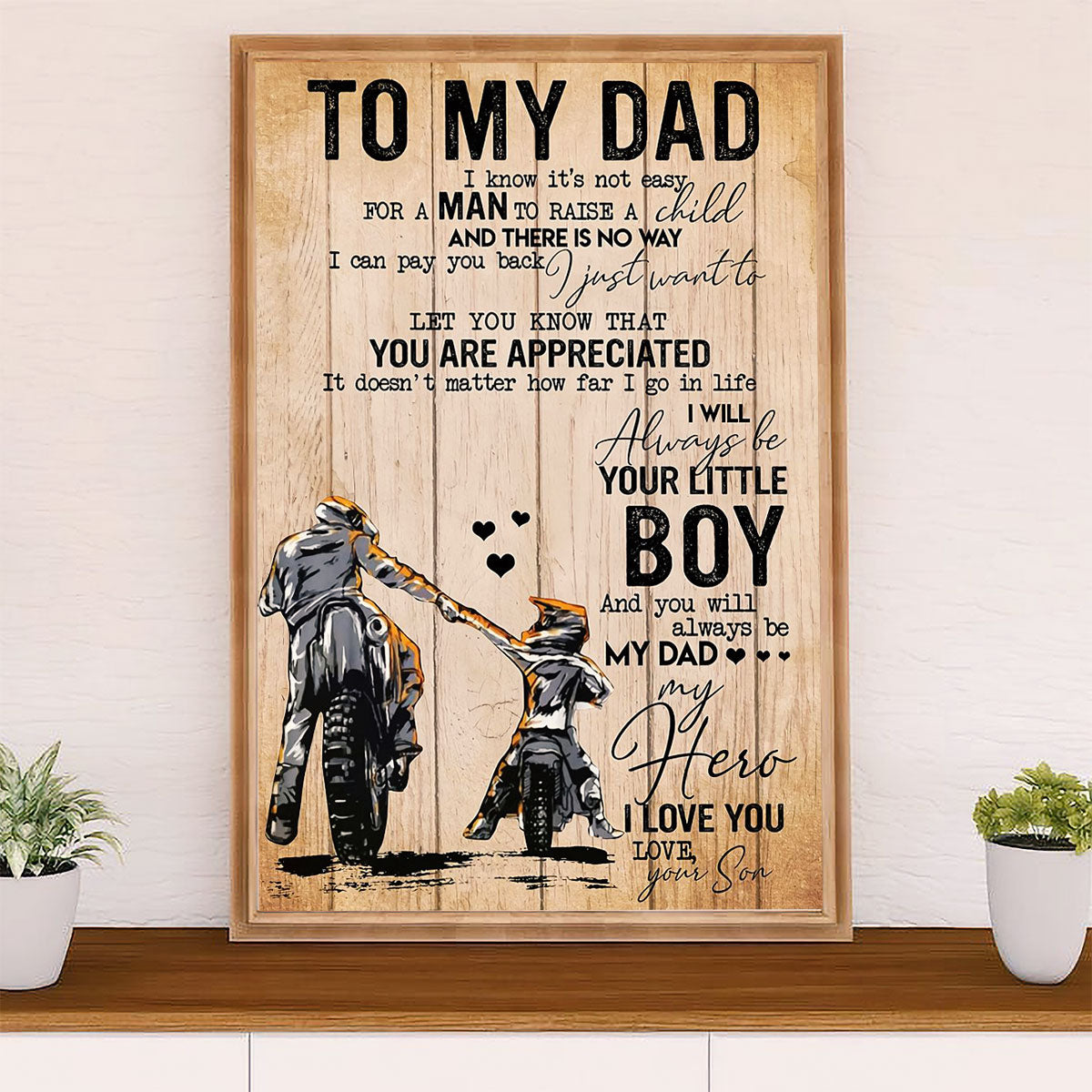 Metal Motorcycle Poster Wall Art Prints | Son Rider to Dad | Home Decor Gift for Biker