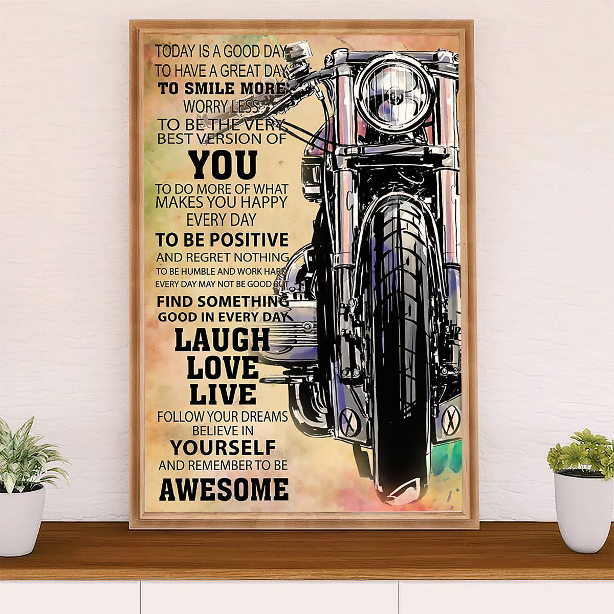 Metal Motorcycle Poster Wall Art Prints | Positive Rider | Home Decor Gift for Biker