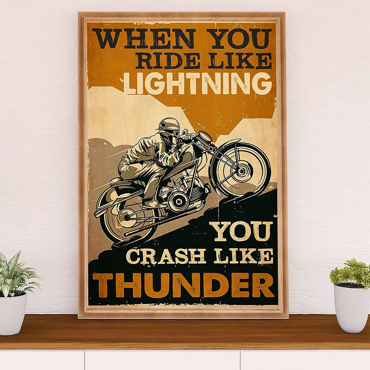 Metal Motorcycle Poster Wall Art Prints | Crash Like Thunder | Home Decor Gift for Biker