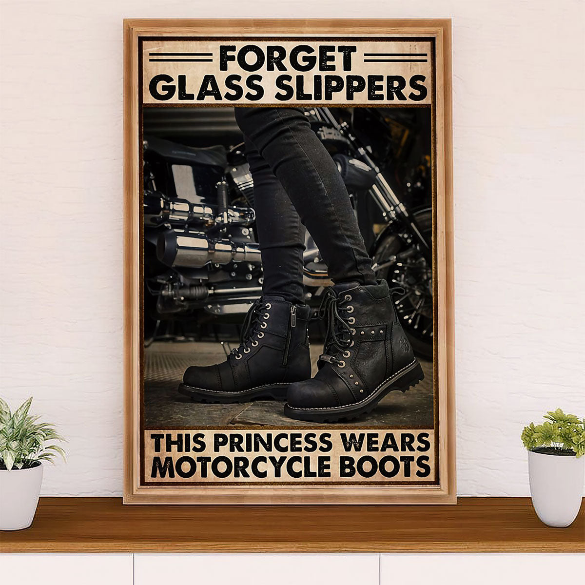 Metal Motorcycle Poster Wall Art Prints | Princess Wears Motorcycle Boots | Home Decor Gift for Biker
