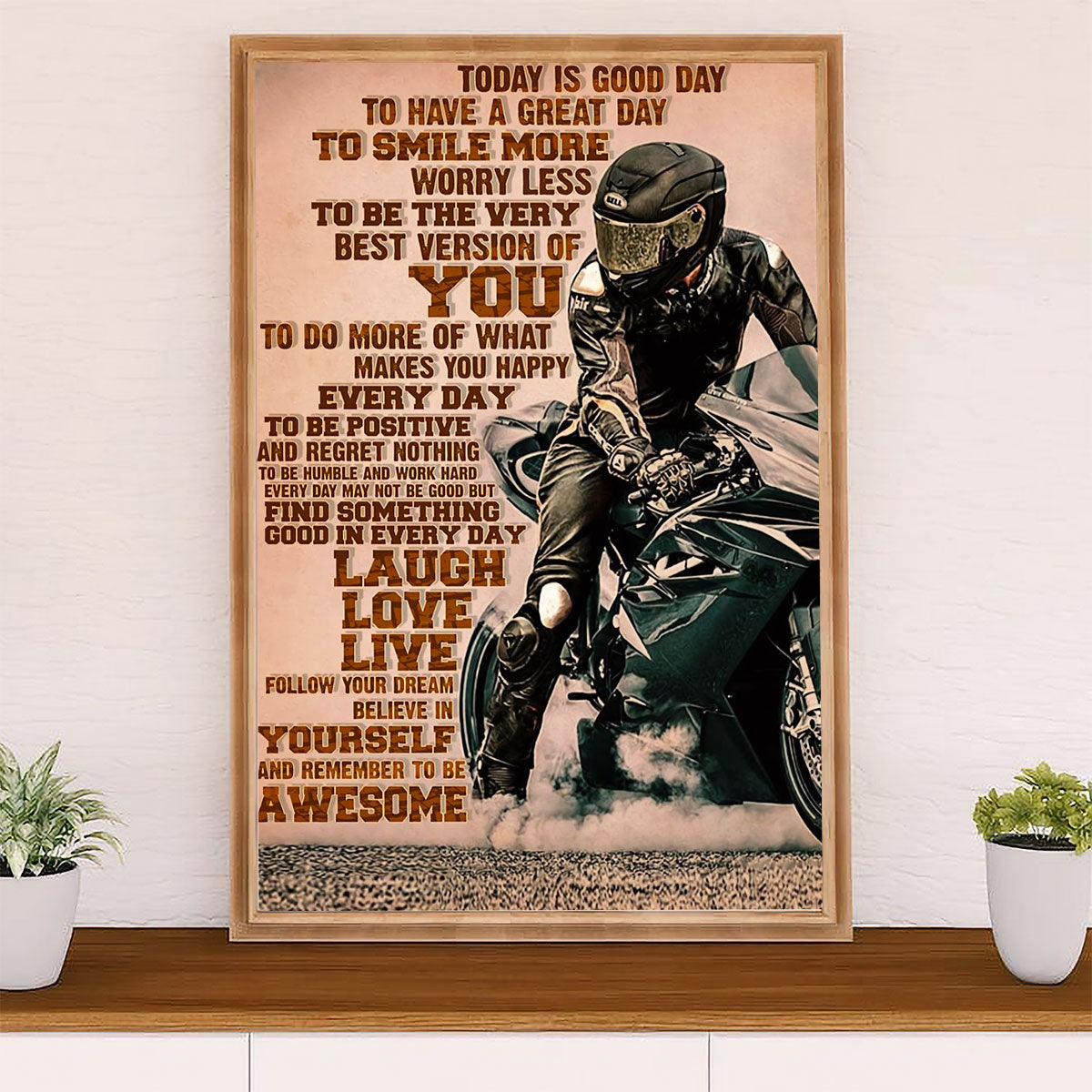 Metal Motorcycle Poster Wall Art Prints | Laugh Live Love | Home Decor Gift for Biker