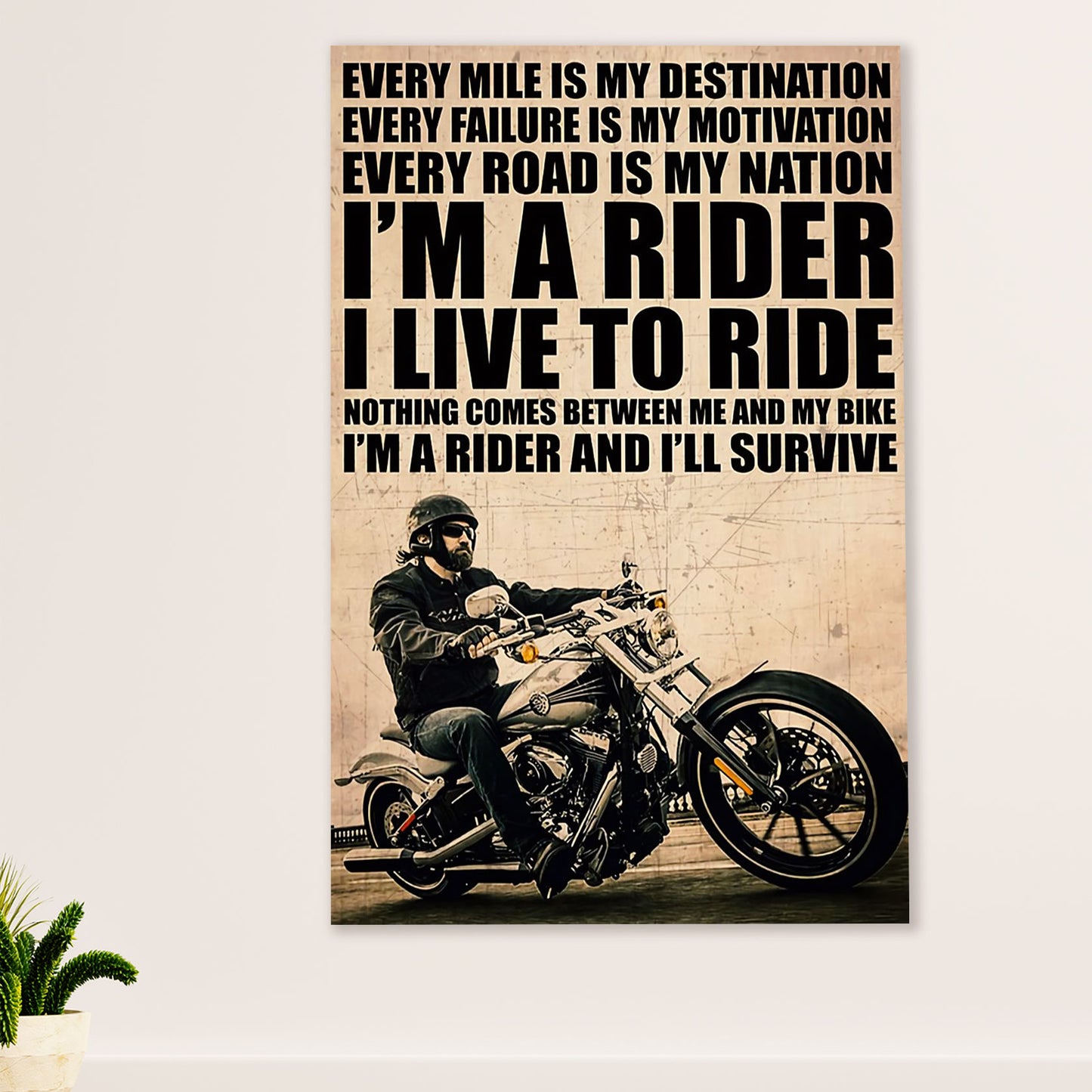 Metal Motorcycle Poster Wall Art Prints | I Live To Ride | Home Decor Gift for Biker
