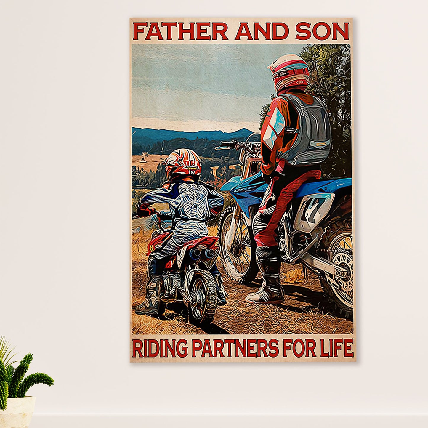 Metal Motorcycle Poster Wall Art Prints | Father & Son Rider | Home Decor Gift for Biker