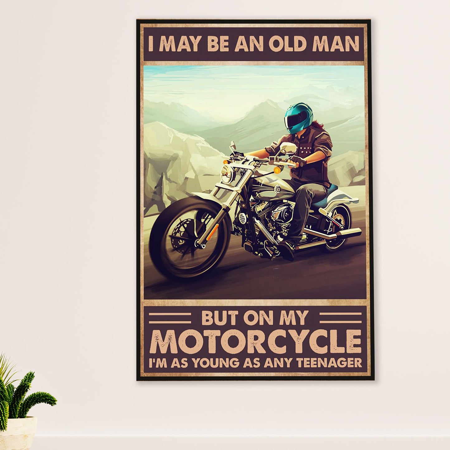 Metal Motorcycle Poster Wall Art Prints | Old Man Motorcycle | Home Decor Gift for Biker