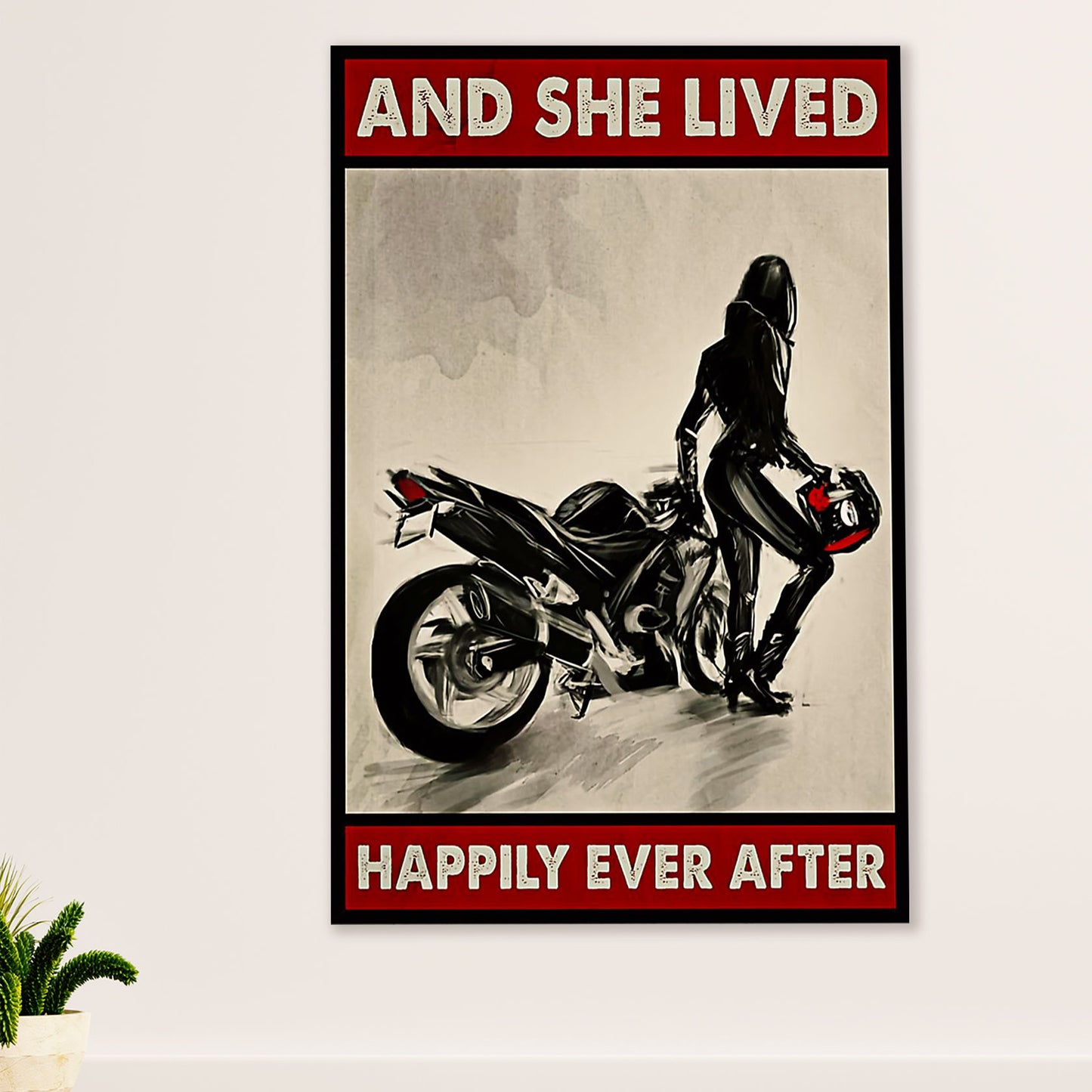 Metal Motorcycle Poster Wall Art Prints | Happy Woman Girl | Home Decor Gift for Biker