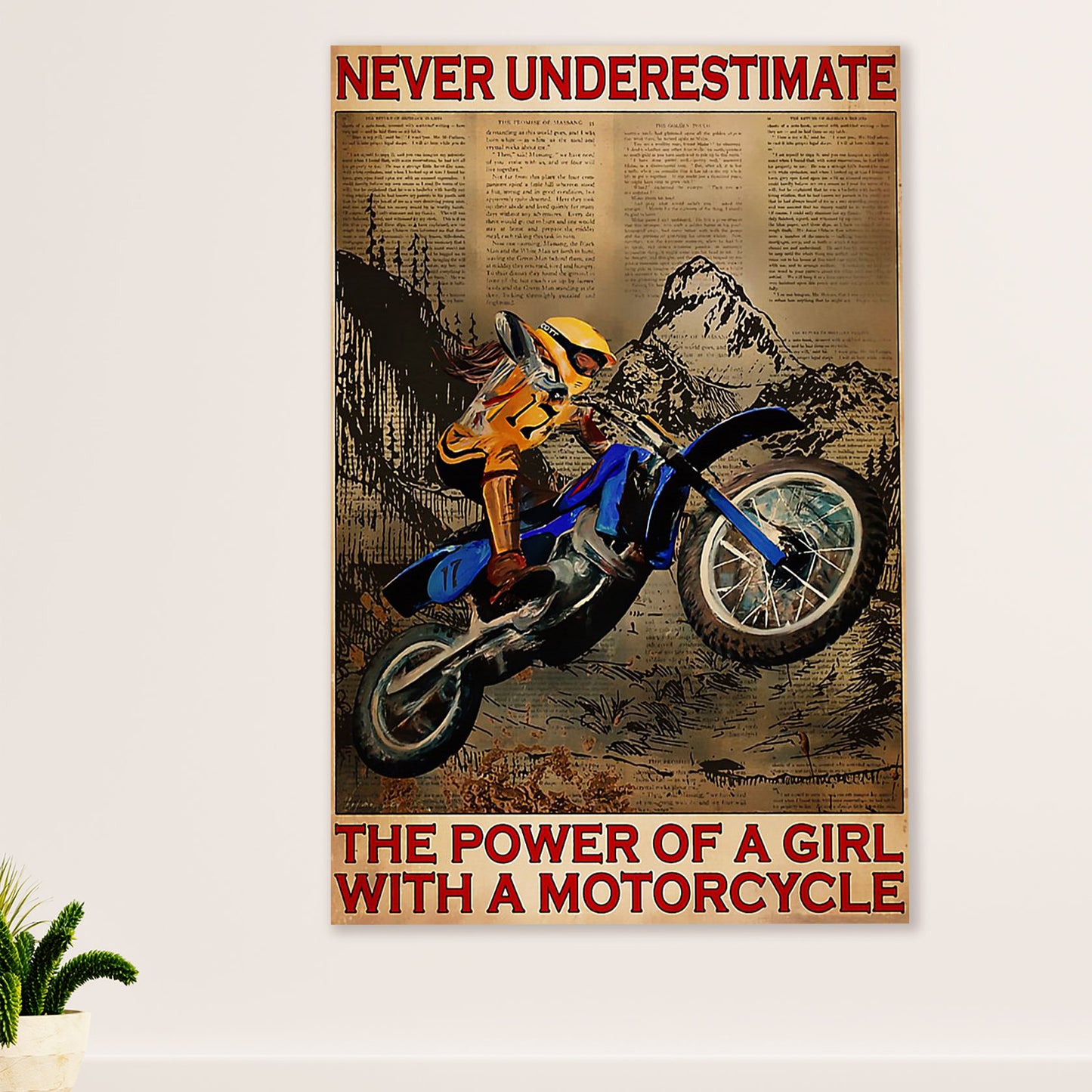 Metal Motorcycle Poster Wall Art Prints | Girl with Motorcycle | Home Decor Gift for Biker