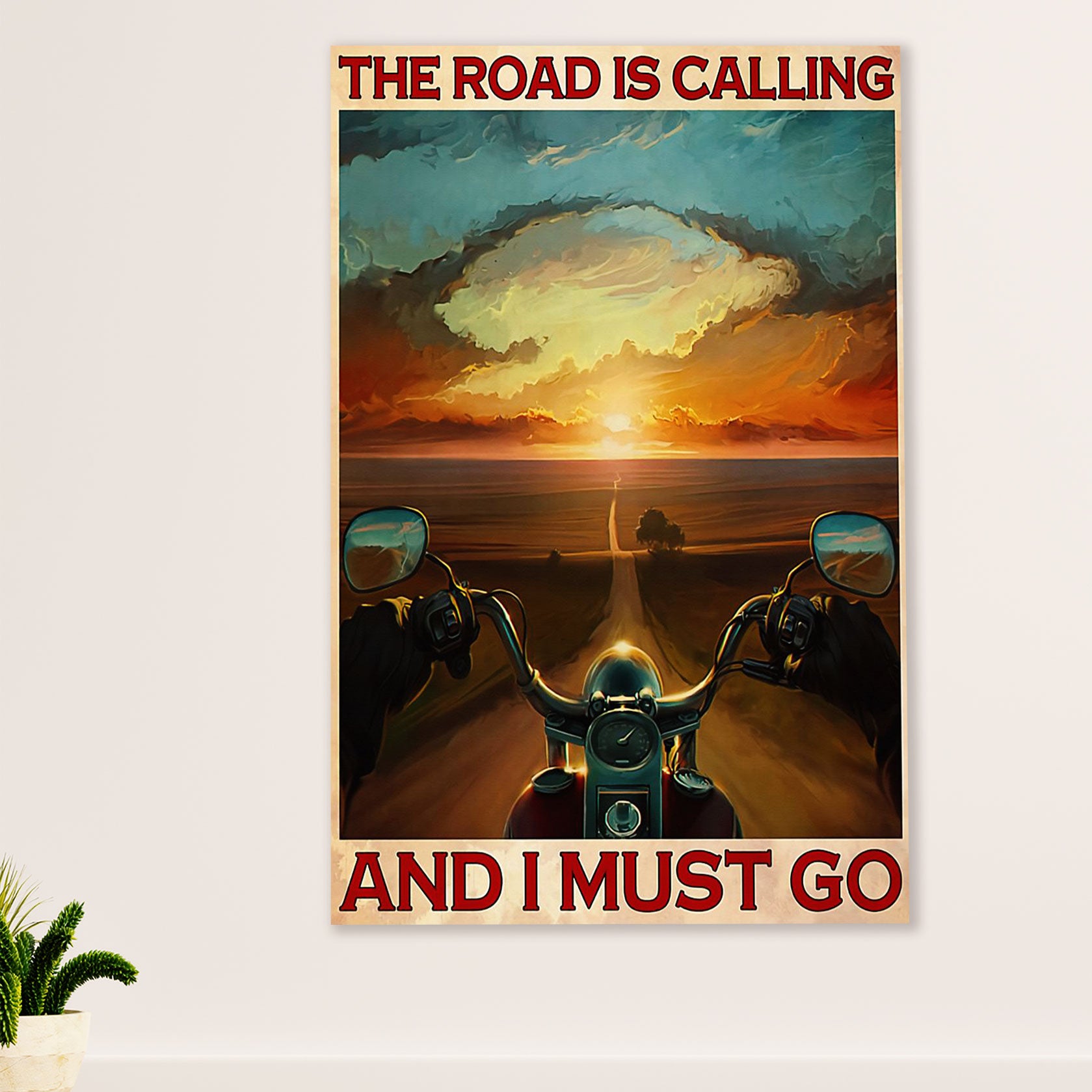 Metal Motorcycle Poster Wall Art Prints | Motorcycle in sunshine | Home Decor Gift for Biker