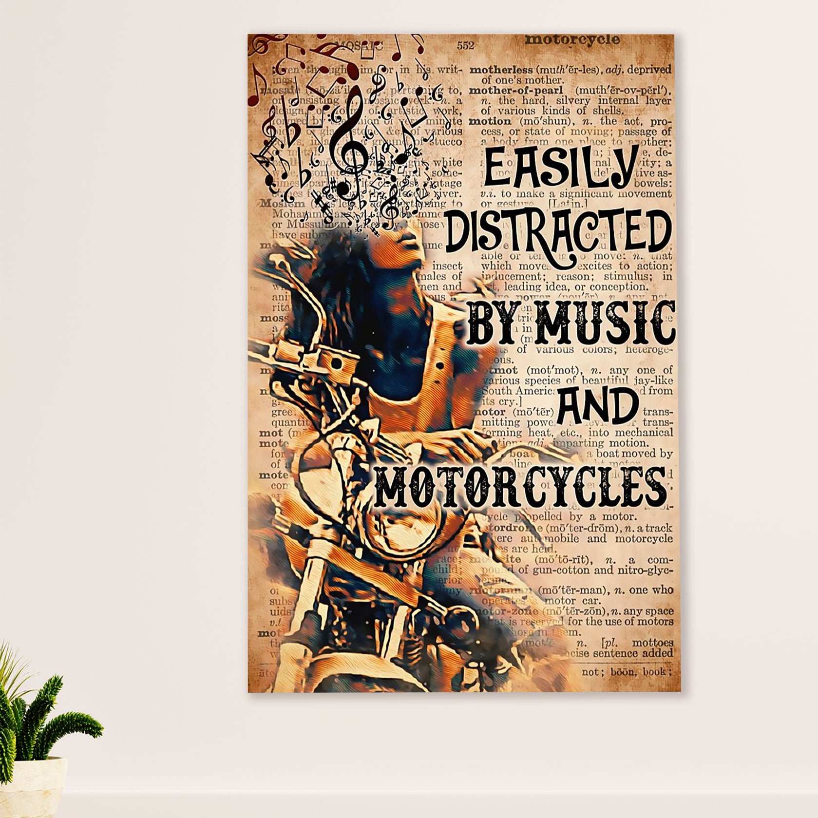 Metal Motorcycle Poster Wall Art Prints | Girl Loves Music & Motorcycle | Home Decor Gift for Biker