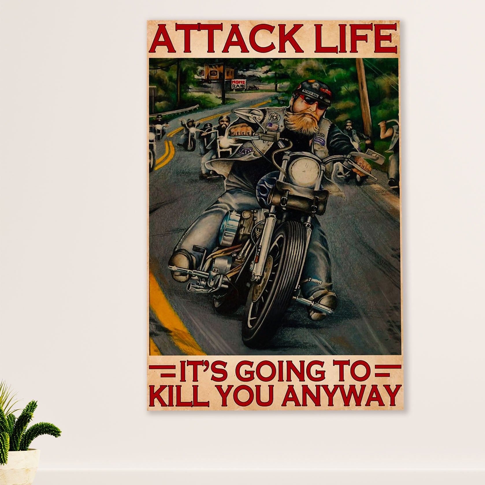 Metal Motorcycle Poster Wall Art Prints | Attack Life | Home Decor Gift for Biker