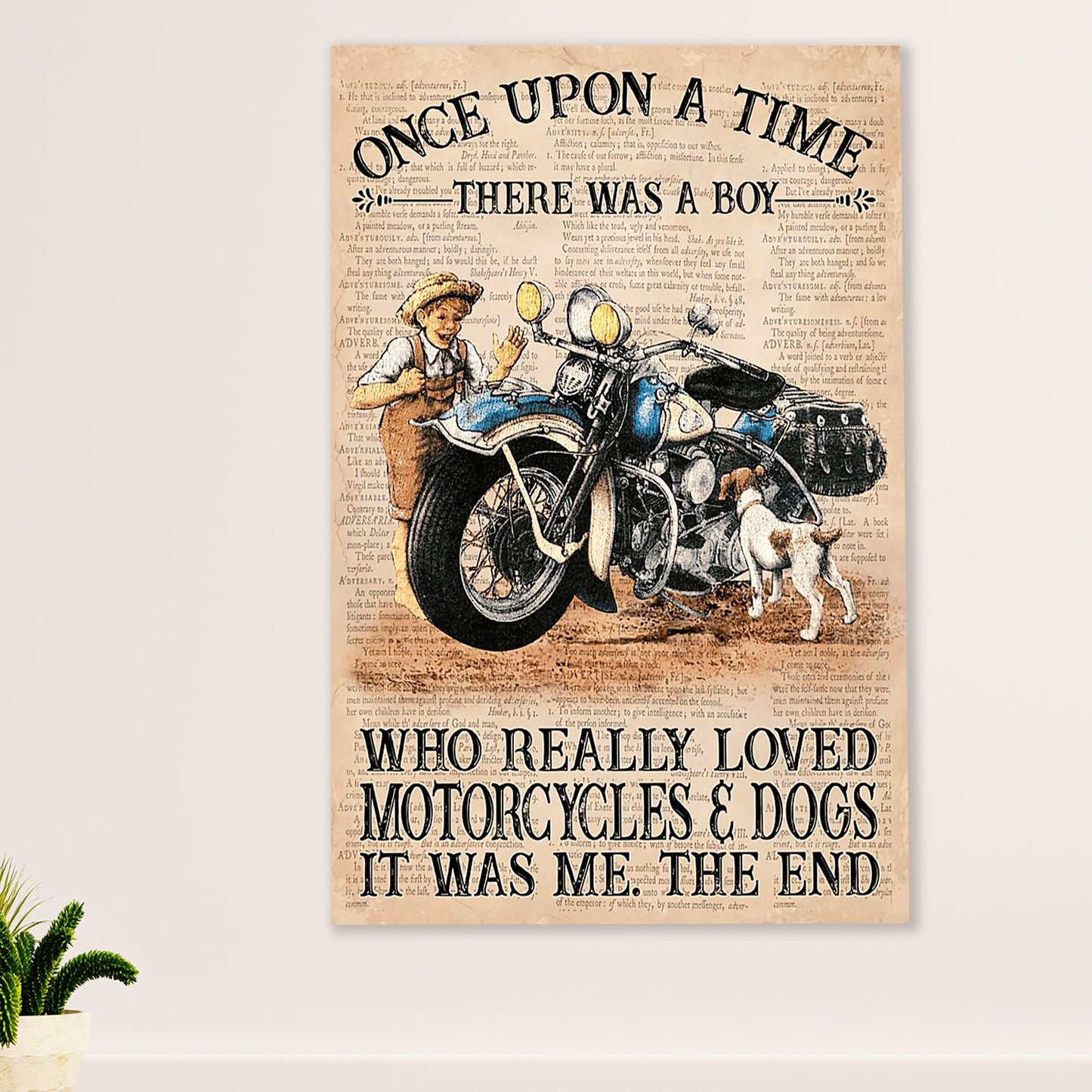 Metal Motorcycle Poster Wall Art Prints | Boy Loves Motorcycle & Dog | Home Decor Gift for Biker