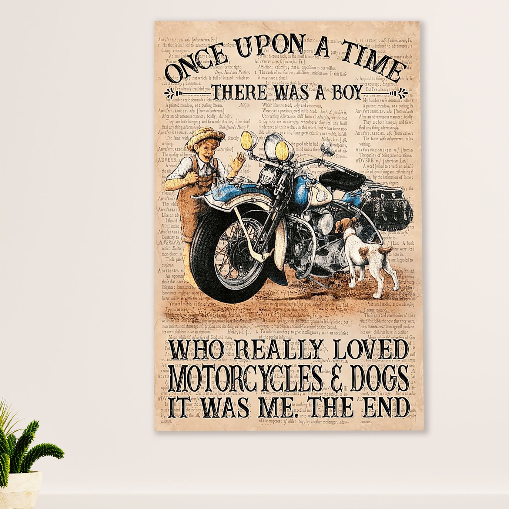Metal Motorcycle Poster Wall Art Prints | Boy Loves Motorcycle & Dog | Home Decor Gift for Biker