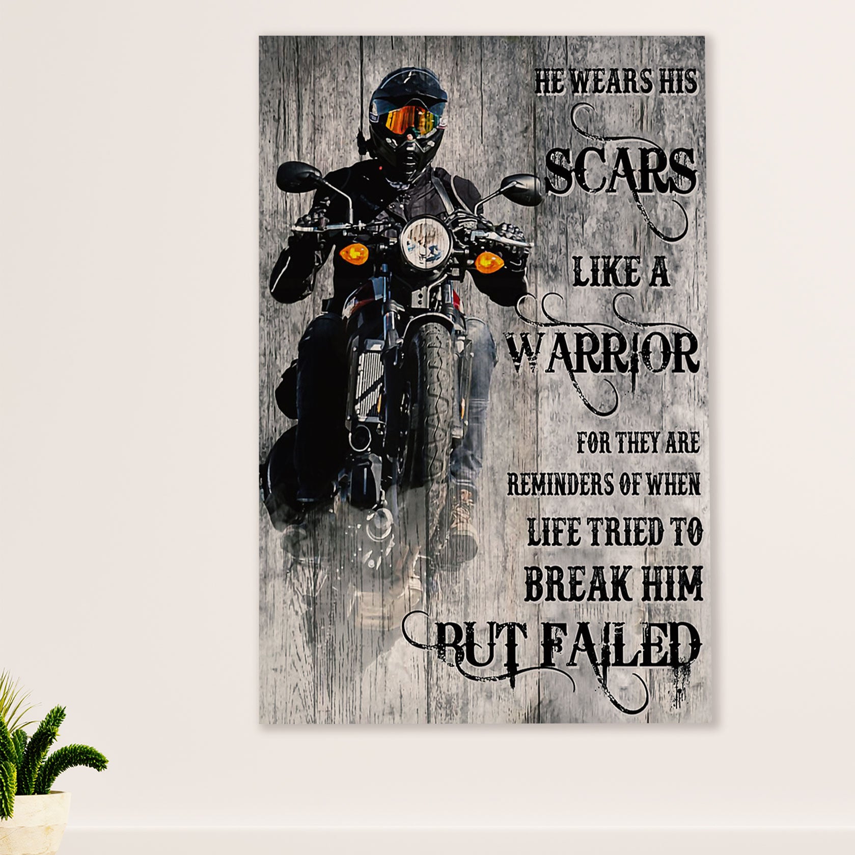 Metal Motorcycle Poster Wall Art Prints | Break Him But Failed | Home Decor Gift for Biker