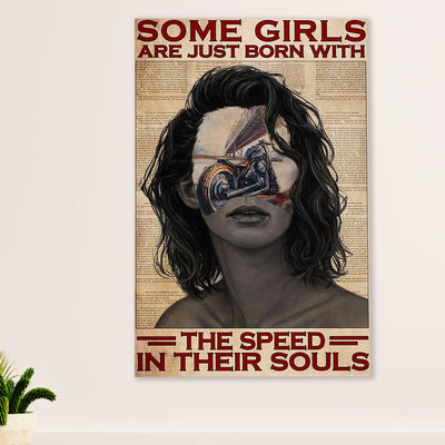 Metal Motorcycle Poster Wall Art Prints | Speed in Girl's Soul | Home Decor Gift for Biker