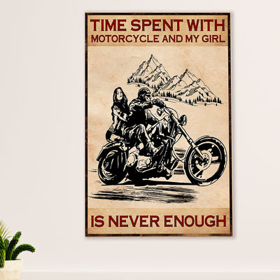 Metal Motorcycle Poster Wall Art Prints | Time with Motorcycle & Girl | Home Decor Gift for Biker
