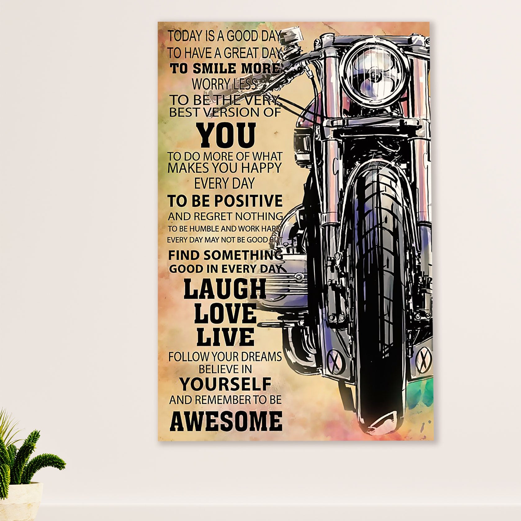 Metal Motorcycle Poster Wall Art Prints | Positive Rider | Home Decor Gift for Biker