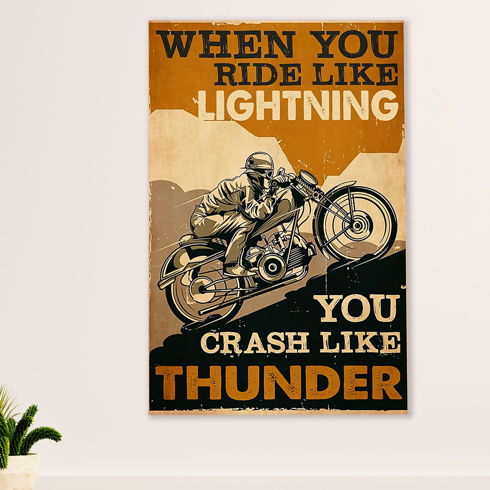Metal Motorcycle Poster Wall Art Prints | Crash Like Thunder | Home Decor Gift for Biker