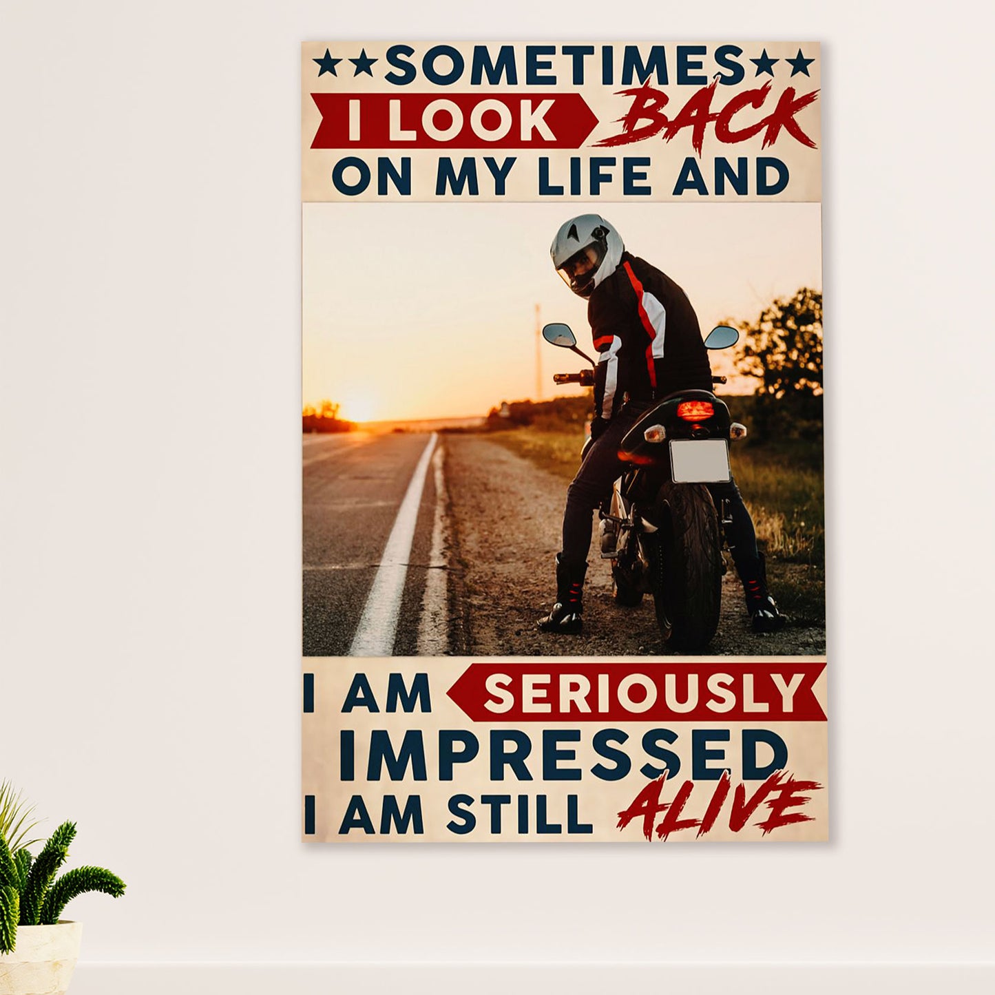Metal Motorcycle Poster Wall Art Prints | Seriously Impressed | Home Decor Gift for Biker