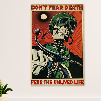 Metal Motorcycle Poster Wall Art Prints | Don't Fear Death | Home Decor Gift for Biker
