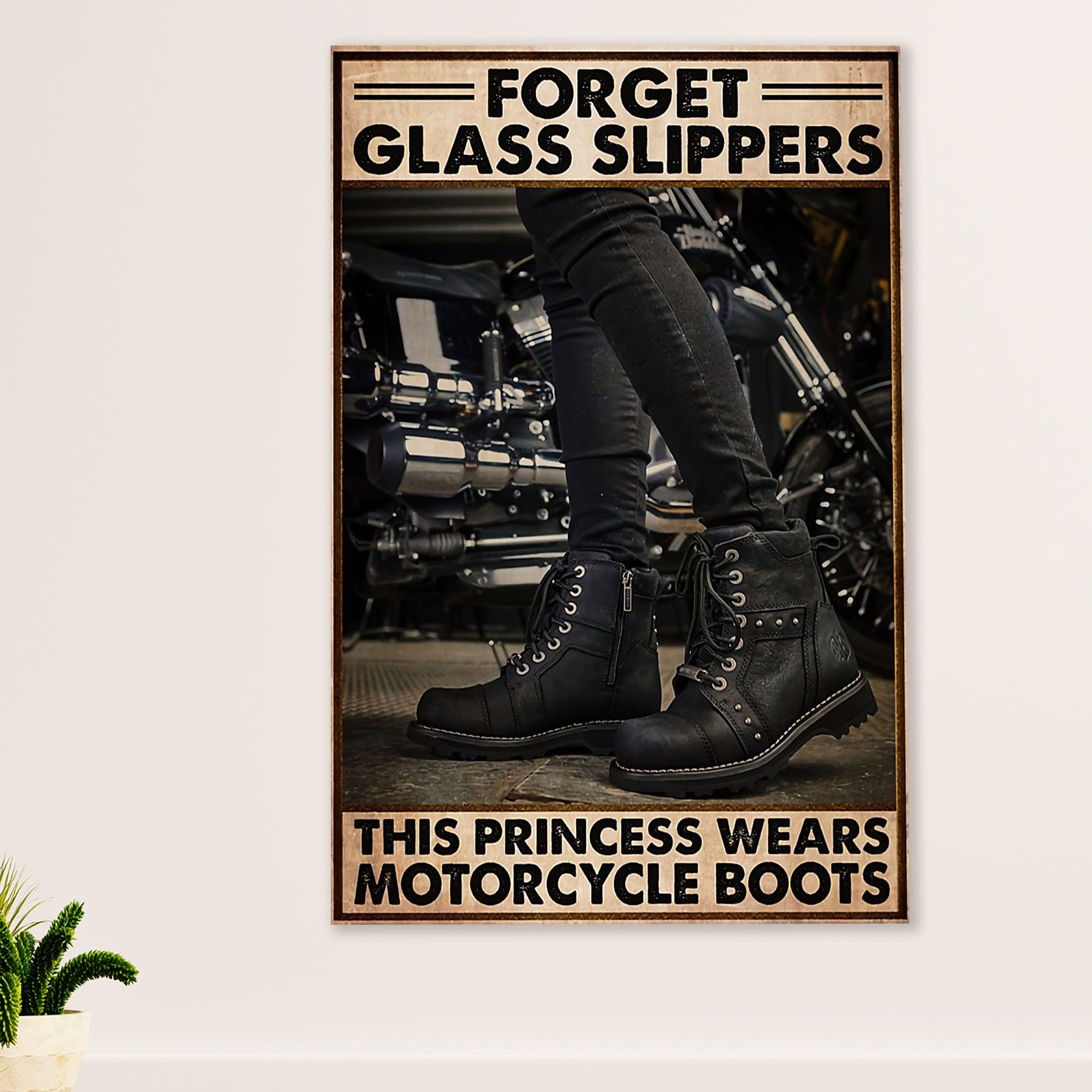 Metal Motorcycle Poster Wall Art Prints | Princess Wears Motorcycle Boots | Home Decor Gift for Biker