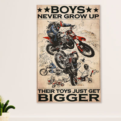 Metal Motorcycle Poster Wall Art Prints | Boys Never Grow Up | Home Decor Gift for Biker