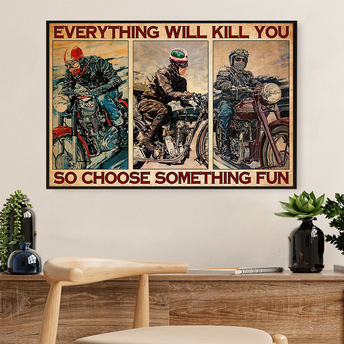 Metal Motorcycle Poster Wall Art Prints | Choose Something Fun | Home Decor Gift for Biker
