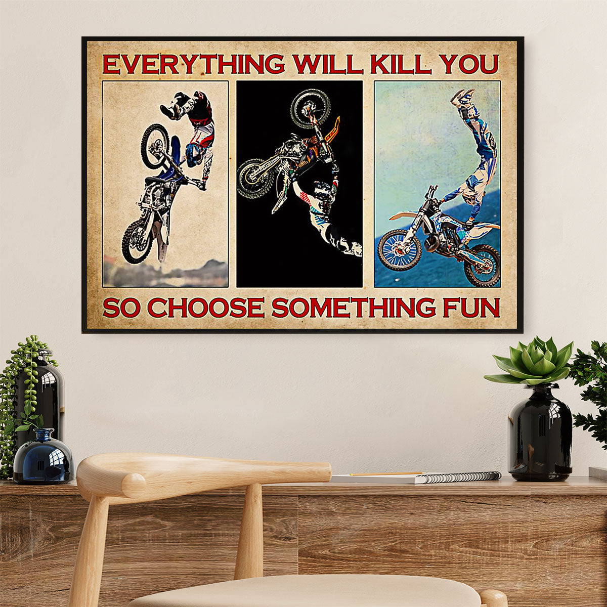 Metal Motorcycle Poster Wall Art Prints | Choose Something Fun | Home Decor Gift for Biker