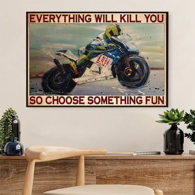 Metal Motorcycle Poster Wall Art Prints | Choose Something Fun | Home Decor Gift for Biker