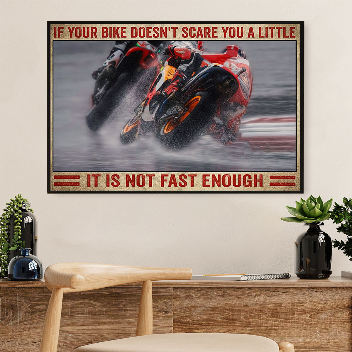 Metal Motorcycle Poster Wall Art Prints | Not Fast Enough | Home Decor Gift for Biker