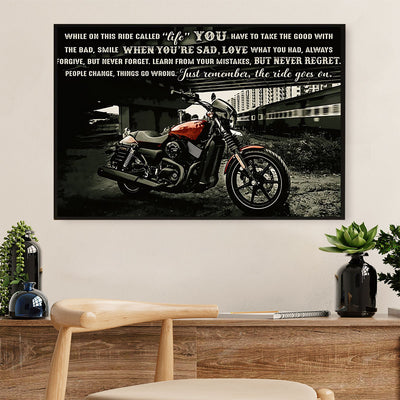 Metal Motorcycle Poster Wall Art Prints | Ride Goes On | Home Decor Gift for Biker